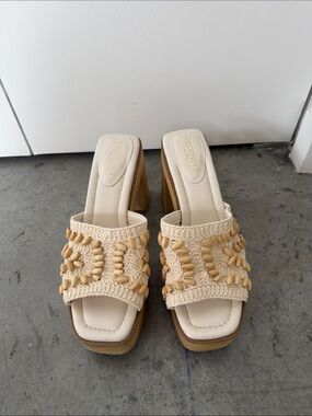 Coconuts by Matisse Cream Crochet Beaded Platform Mules